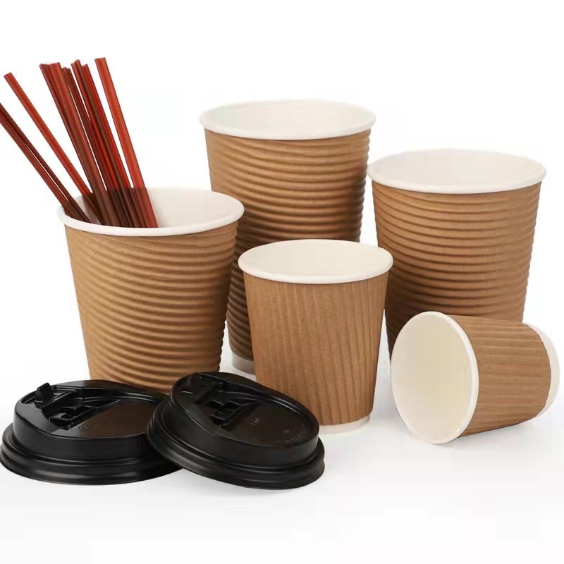 12 oz Disposable Thickened Paper Coffee Cups with Lids and Sleeves, To Go Hot Coffee Cups for Home, Office, Wedding and Cafes