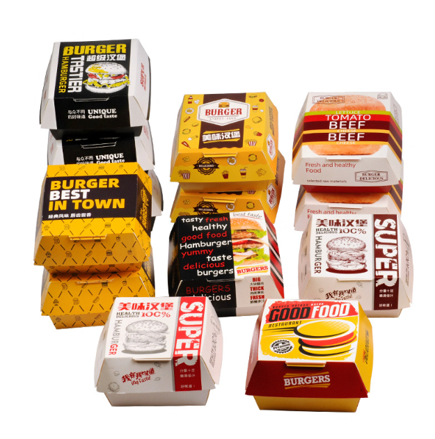 Wholesale Burger Fast Food Packing Box Custom Custom Printed  Food Packaging Hamburger Burger Box