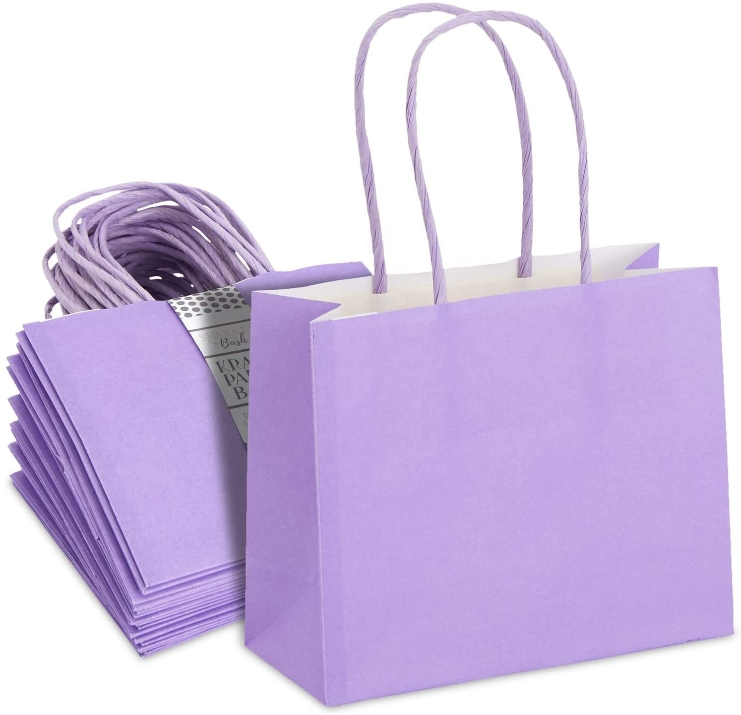 Manufacturer 50 Pack Mini Kraft Paper Purple Gift Bags with Handles 6x5x2.5 inch Bulk for Birthday Party Favors