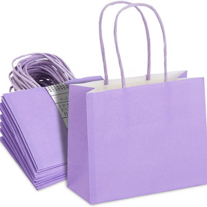 Manufacturer 50 Pack Mini Kraft Paper Purple Gift Bags with Handles 6x5x2.5 inch Bulk for Birthday Party Favors