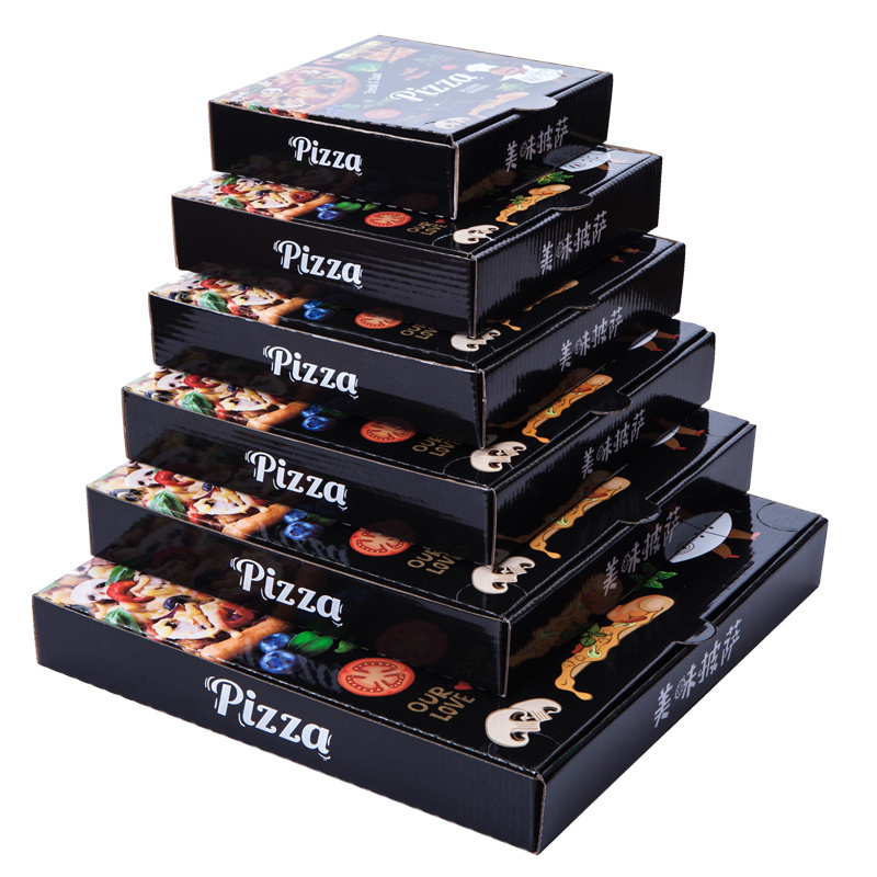 Wholesale corrugated black piza pissa take out delivery container box packaging pizza boxes with logo