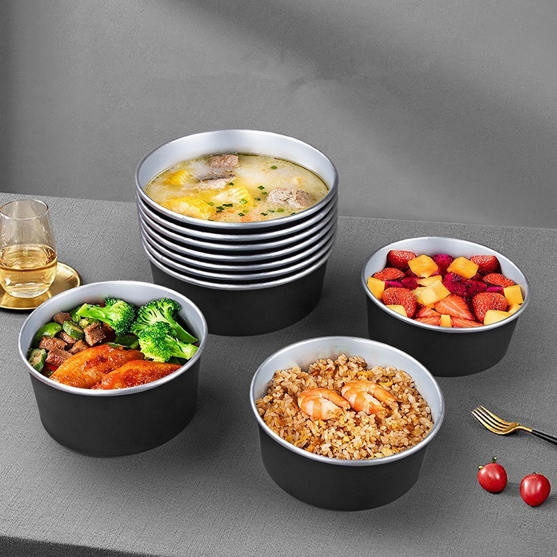 Custom High Quality Disposable Aluminum Foil Paper Bowl Thick Lunch Salad Fruit Takeaway black rice paper water bowl