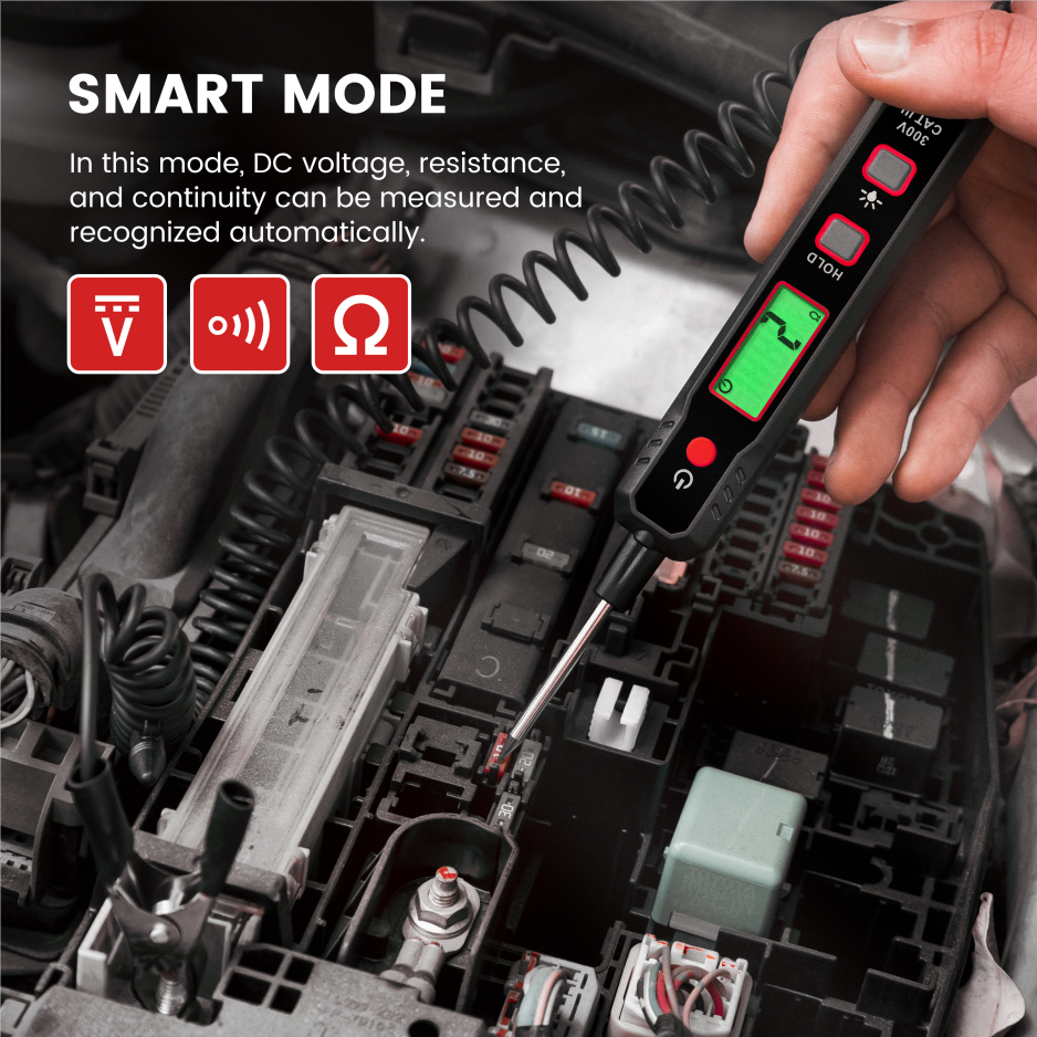 Smart Automotive Circuit Tester Green Backlight Display &Bright Flashlight Appropriate for Various Automobiles and Batteries