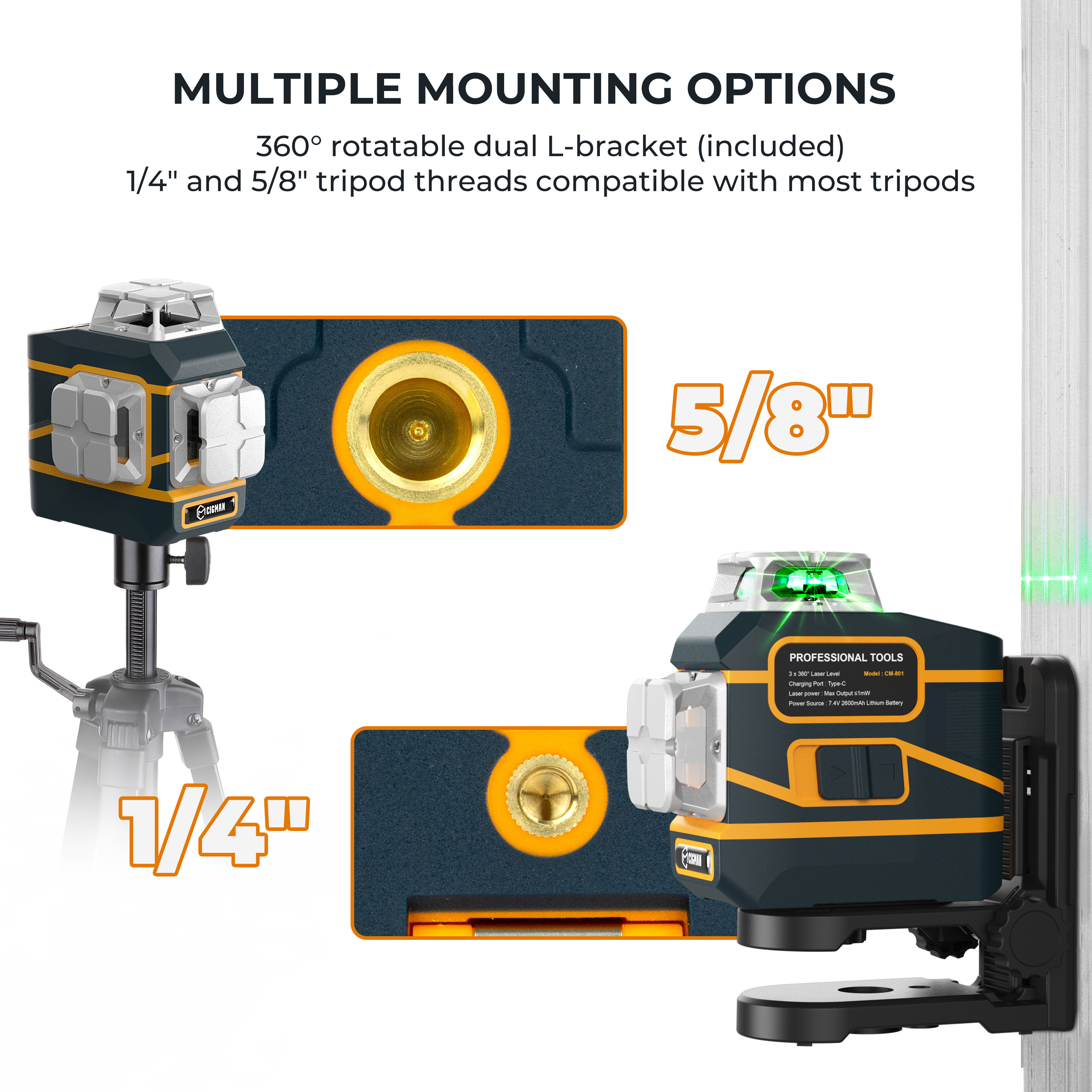 CIGMAN Rotary Laser Level 12 Lines 3D Self-Leveling 360 Outdoor Indoor Mode with Tripod Stand Accept Custom Nivel Laser