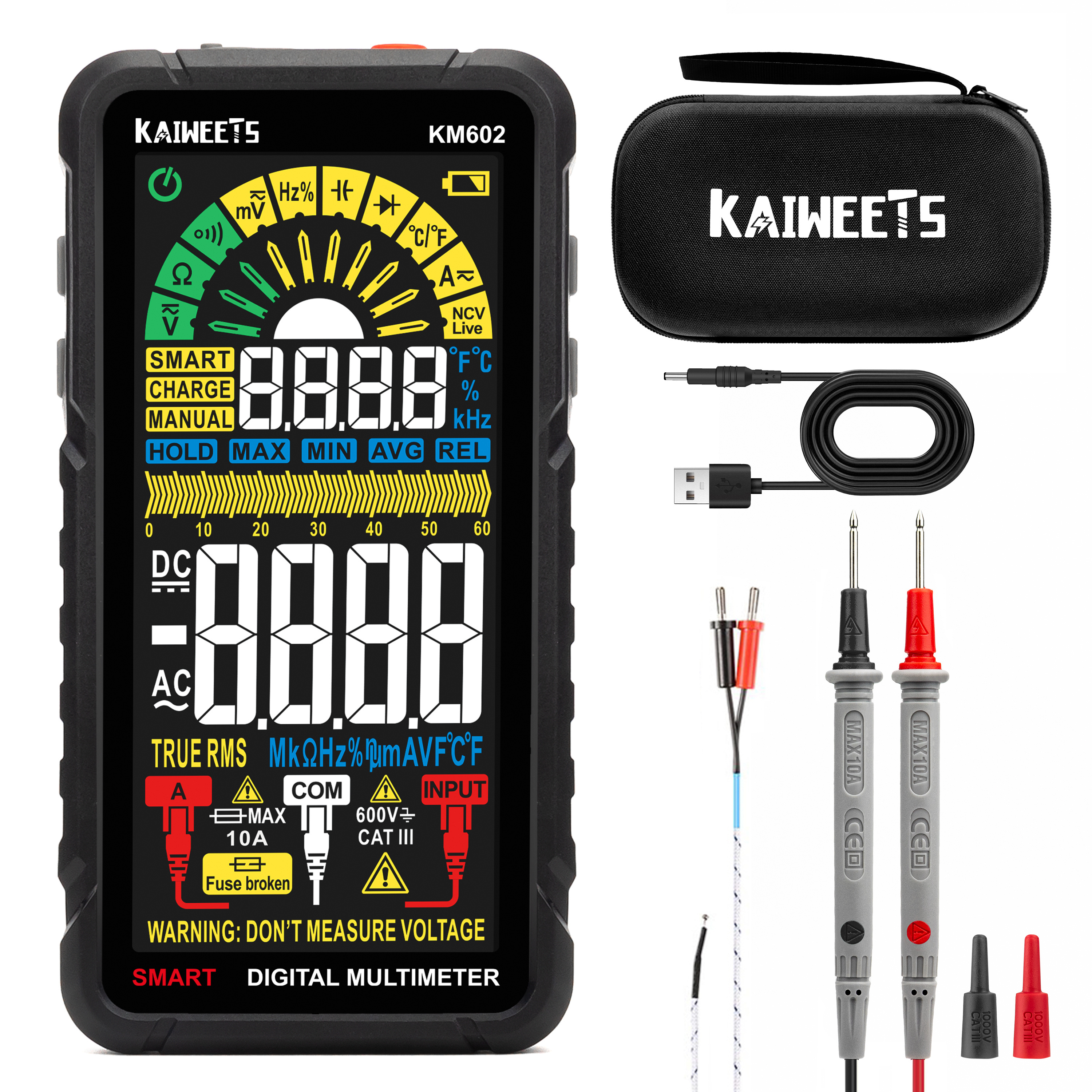 KAIWEETS KM602 Rechargeable 6000 Counts Auto Range Digital Professional Multimeter Easy to Read Easy to Operate