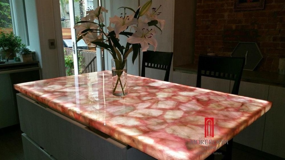 Crystal natural gemstone rose quartz stone slab for countertop