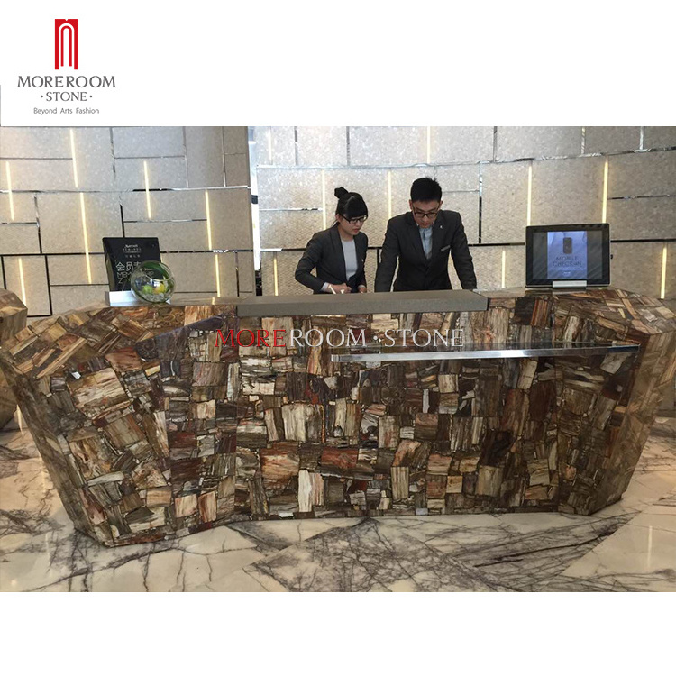 Foshan polish fossil stone petrified wood table top for sale