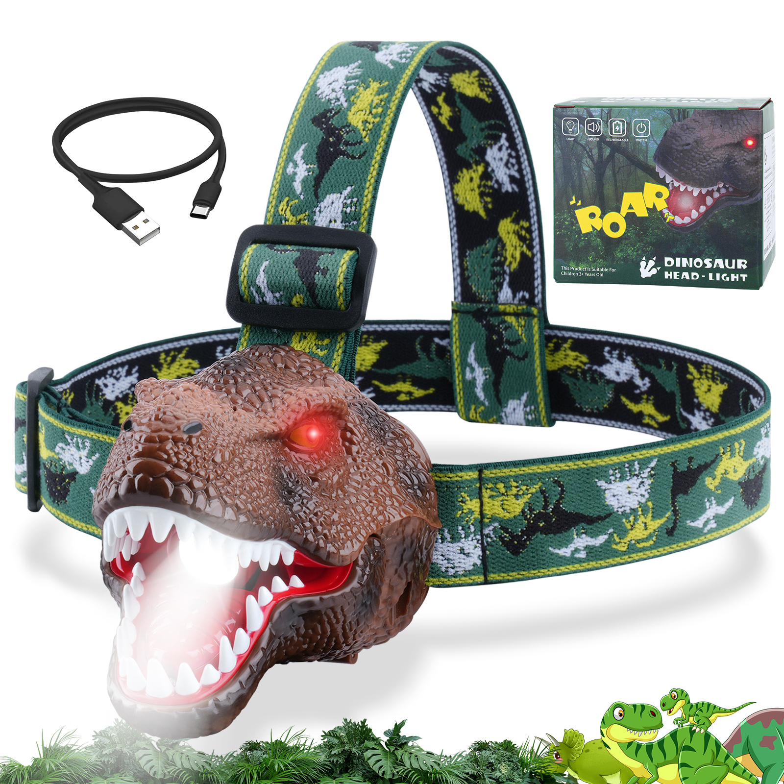 Children's Headlamp Dinosaur LED Toy 3 Kinds Of Lighting Mode head with flashlight Birthday Christmas Gift