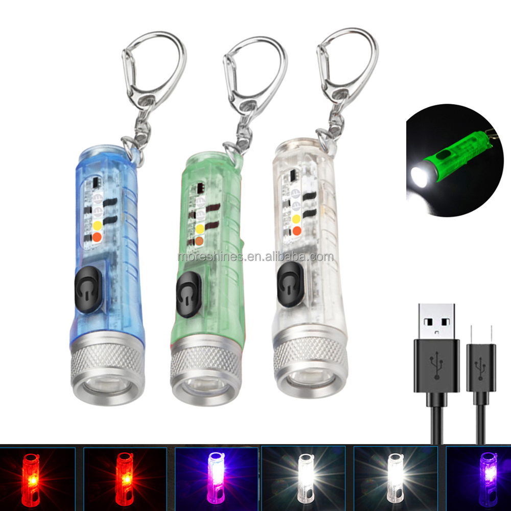 Mini Keychain Torch USB Rechargeable EDC LED Light Flashlight Lamp Portable Handbag Light for Emergency Outdoor Camping