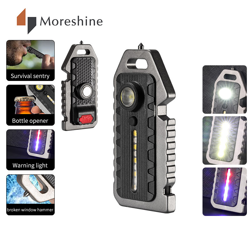 Multifunctional Survival Waterproof Mini Torch Light Warning Cob Led Keychain Pocket Flashlights