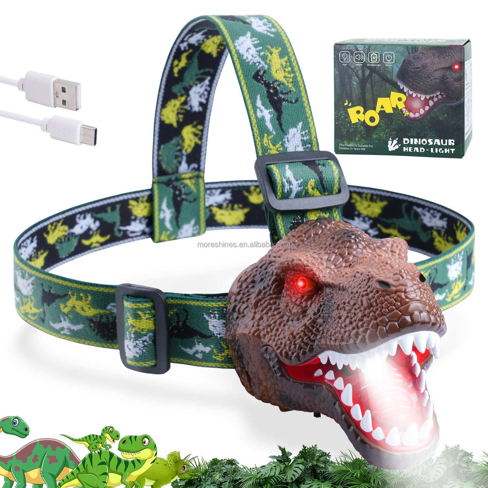 Children's Headlamp Dinosaur LED Toy 3 Kinds Of Lighting Mode head with flashlight Birthday Christmas Gift