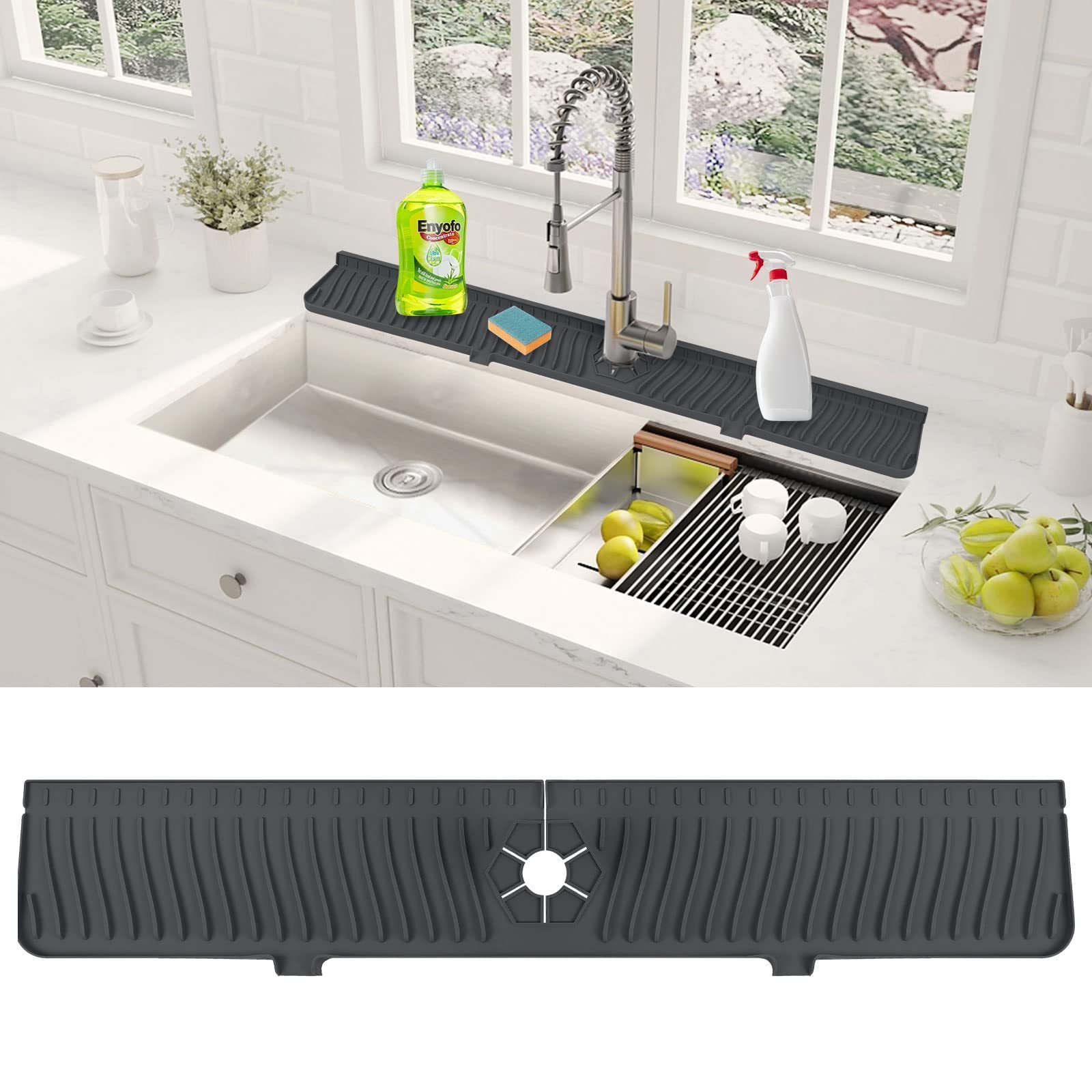 24 inch Longer Silicone Faucet Handle Drip Catcher Tray Silicone Sink Mat for Kitchen /Bathroom