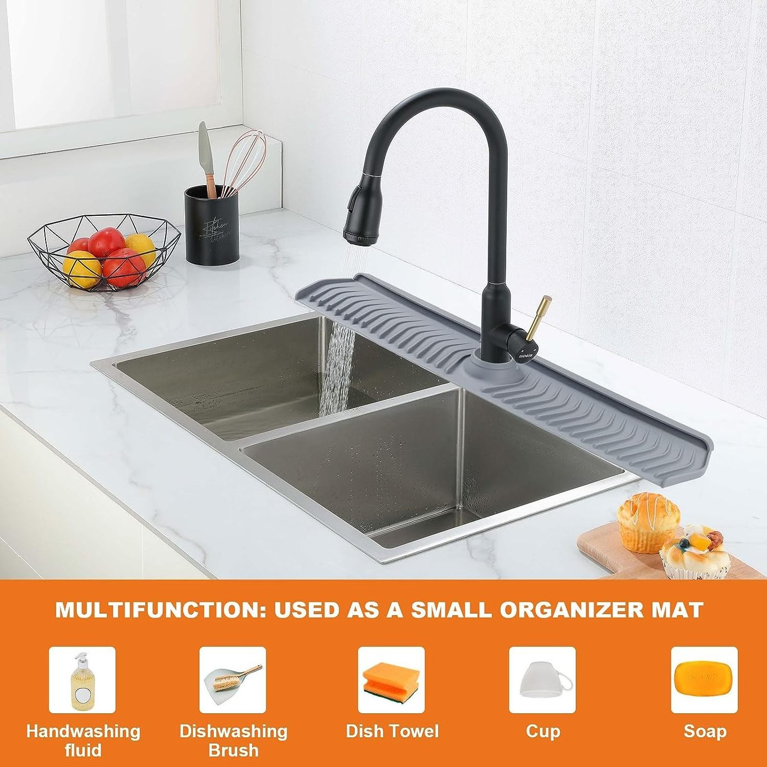 2024 New Thickness Slope Upgraded Silicone Faucet Handle Drip Catcher Tray Kitchen Sink Splash Guard