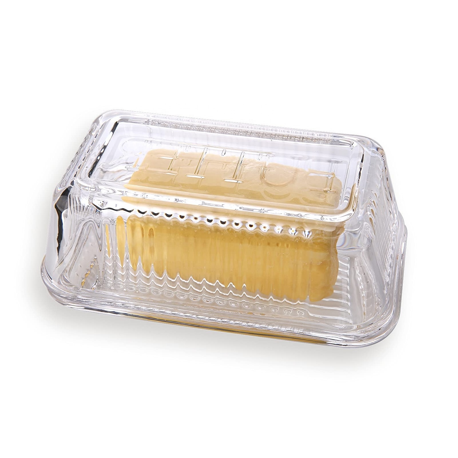 Multi-Purpose Preserving Serving Dessert Dish Tray Clear Butter Keeper Glass Butter Dish With Lid