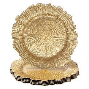 2024 Fashion Irregular Compote Banquet Plate 13 inches Gold Plastic Charger Plates for Dinner Plates, Wedding