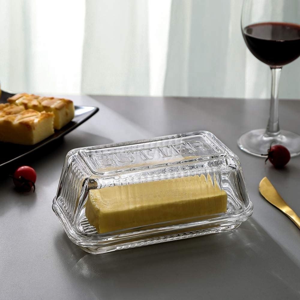 Multi-Purpose Preserving Serving Dessert Dish Tray Clear Butter Keeper Glass Butter Dish With Lid