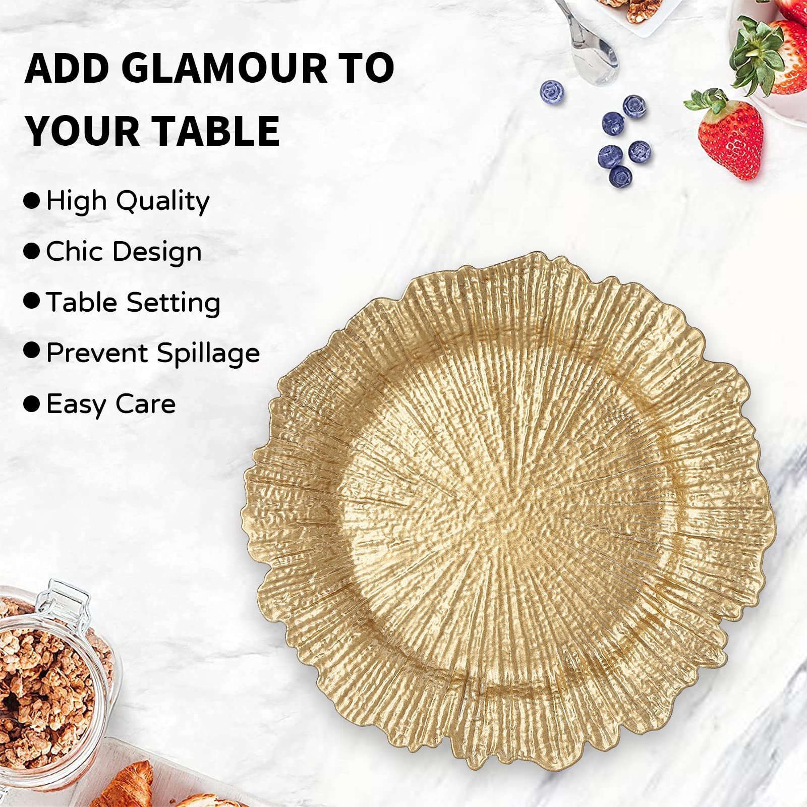 2024 Fashion Irregular Compote Banquet Plate 13 inches Gold Plastic Charger Plates for Dinner Plates, Wedding