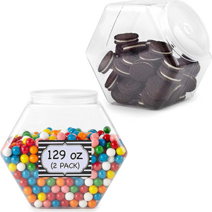 2PC Stock Your Home Plastic Candy Jars Clear Cookie Jars 129 oz Hexagon Jar with Lid