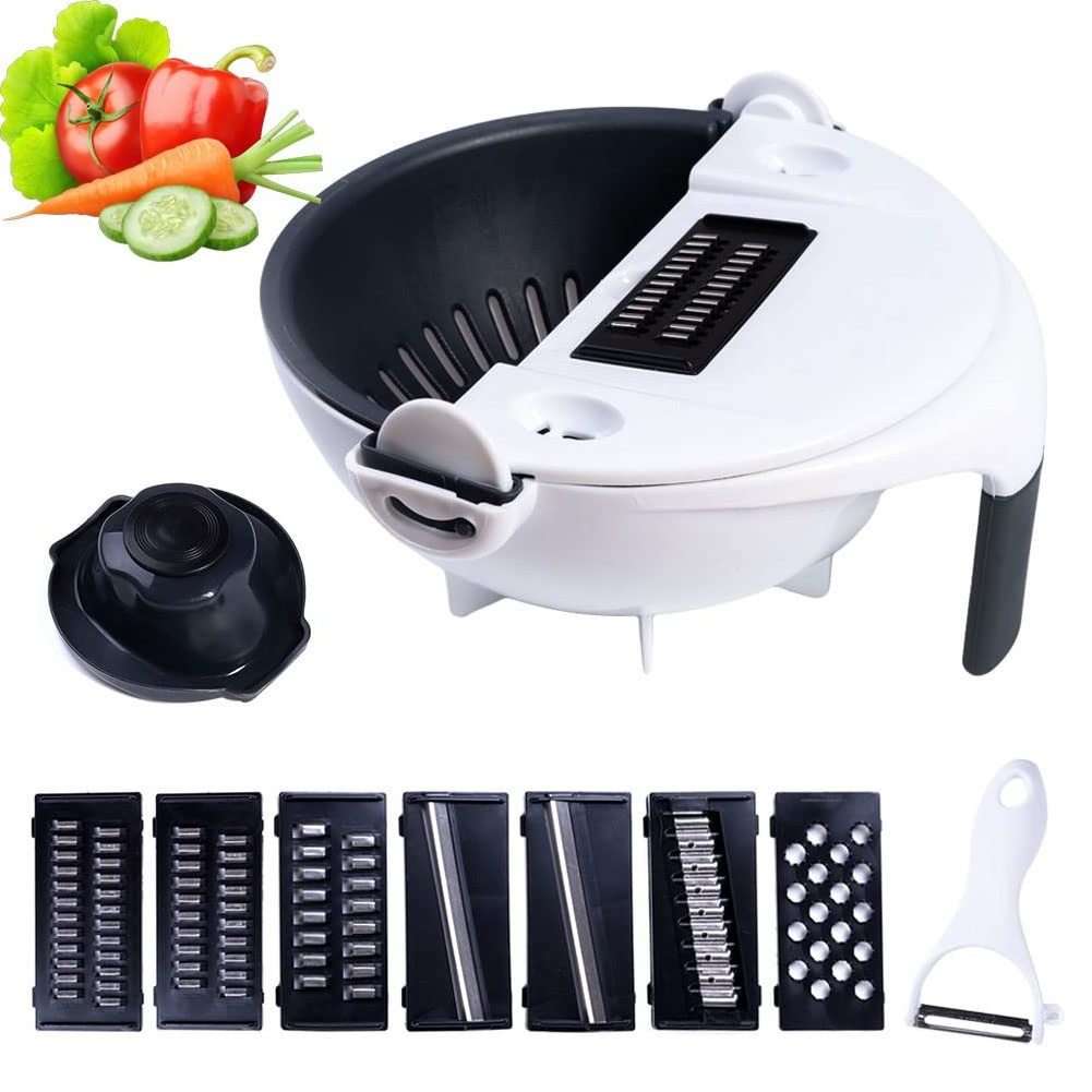 Multifunctional Vegetable & Fruit Slicer Grater 9 in 1 Vegetable Cutter with Drain Basket