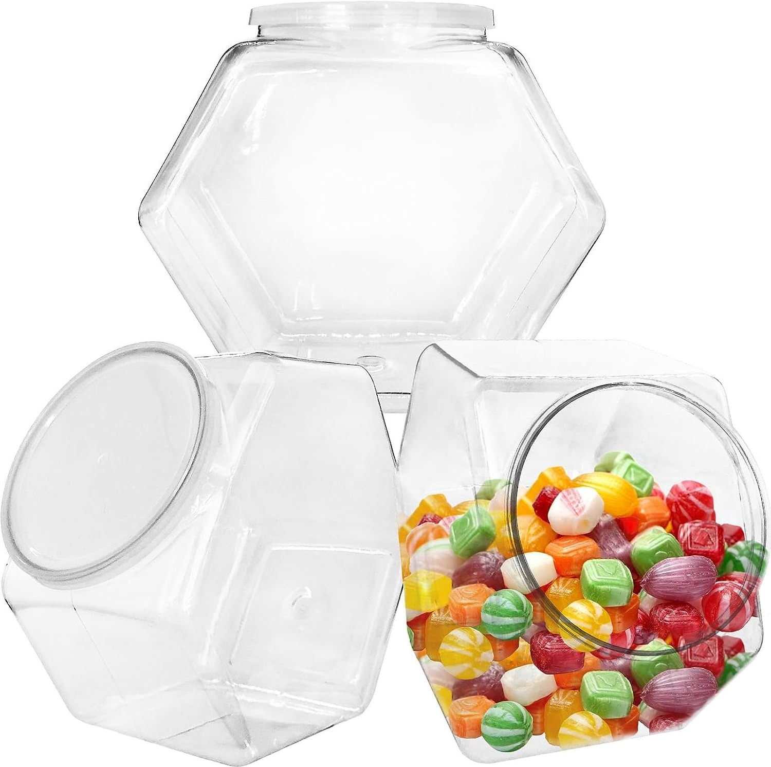 2PC Stock Your Home Plastic Candy Jars Clear Cookie Jars 129 oz Hexagon Jar with Lid