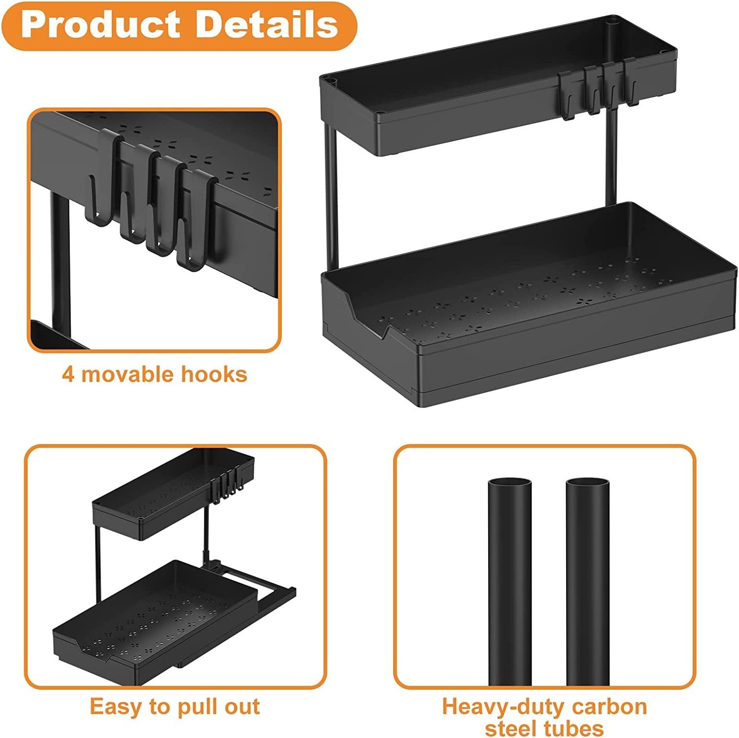 L-shape Kitchen Organization 2-Tier Sliding Cabinet Organizer Under Sink Organizers and Storage