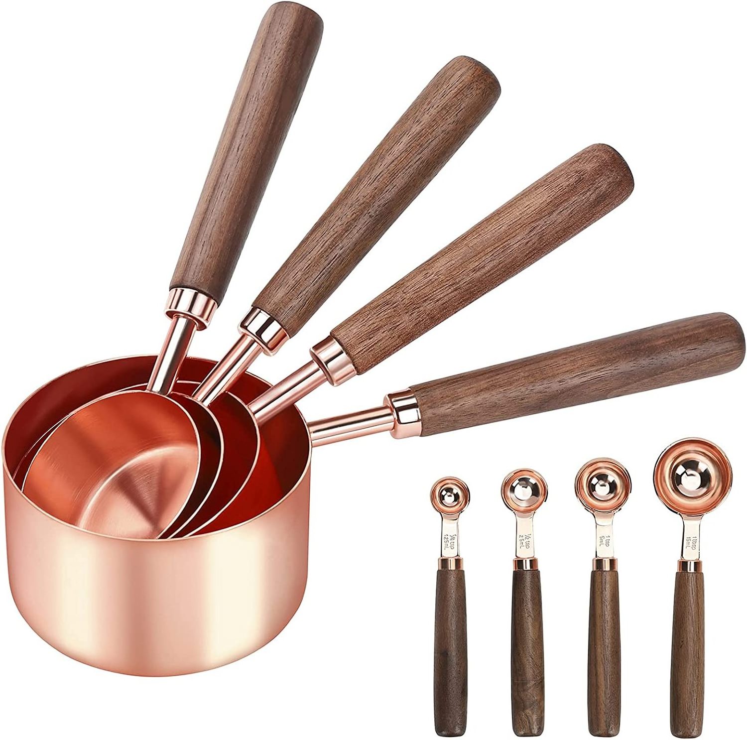 8 Pieces Baking Tea Coffee Spoon Measuring Tools Stainless Steel Gold Measuring Cups