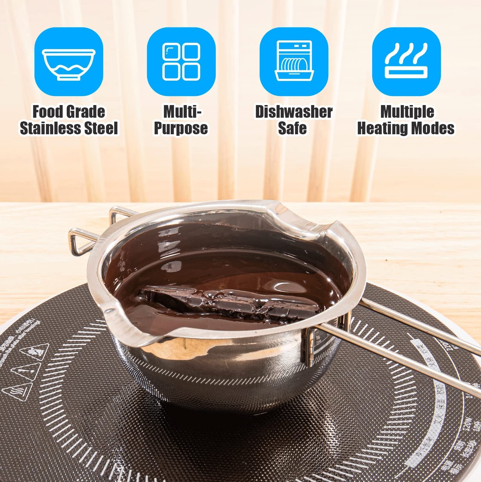 Kitchen Gadget 304 Stainless Steel 400ML  Chocolate Insulated Melting Pot Double Boiler Pot for Butter, Cheese, Candy