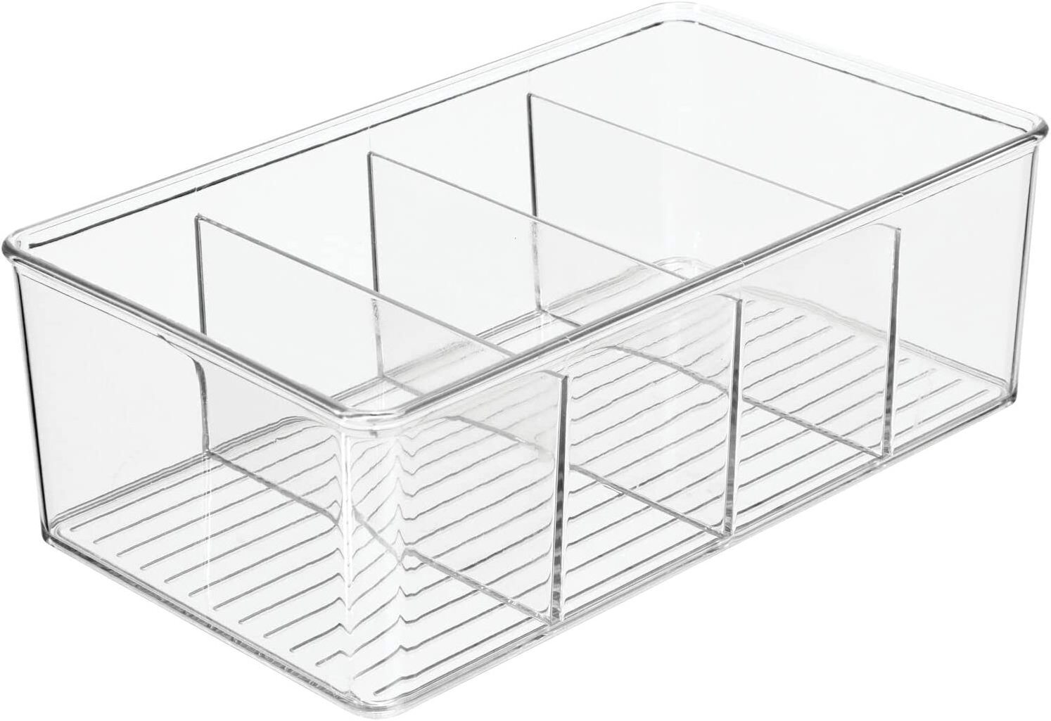 Plastic Divided Kitchen Organizer Bin Container Box 4 Sections Pantry Clear Refrigerator Organizer Bins