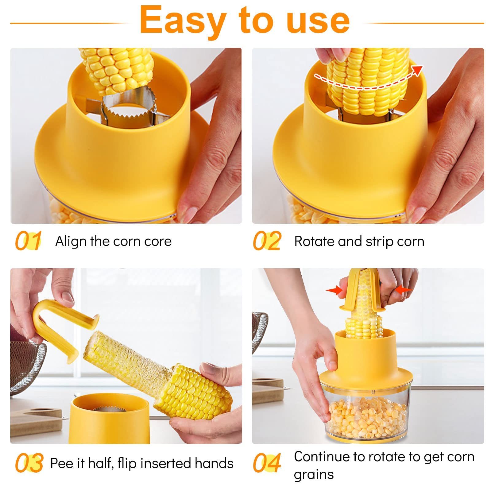 Multifunction Corn Cutter Corn Spripper On The Cob Remover Tool 4 in 1 Stainless Steel Corn Peeler