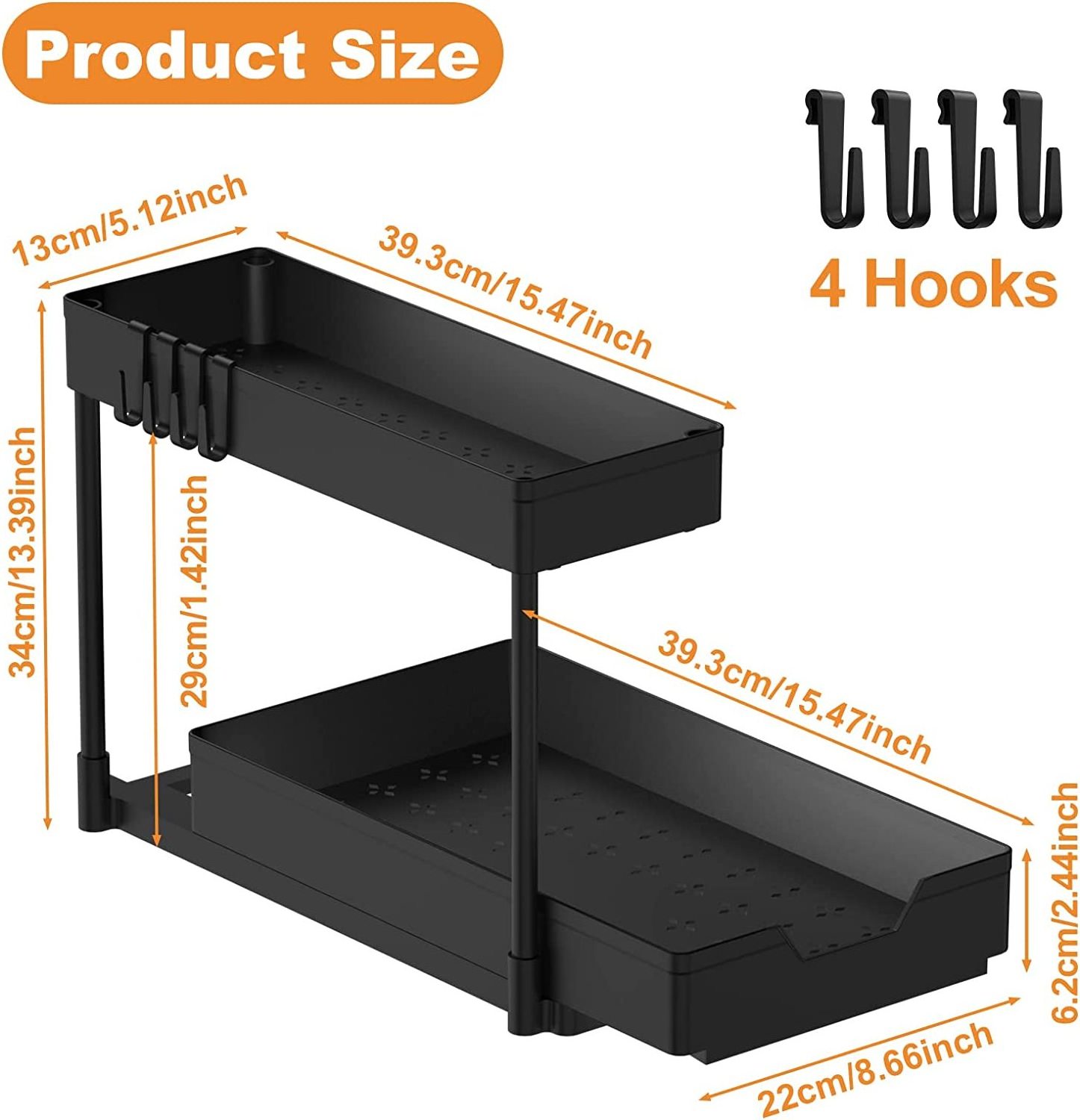 L-shape Kitchen Organization 2-Tier Sliding Cabinet Organizer Under Sink Organizers and Storage