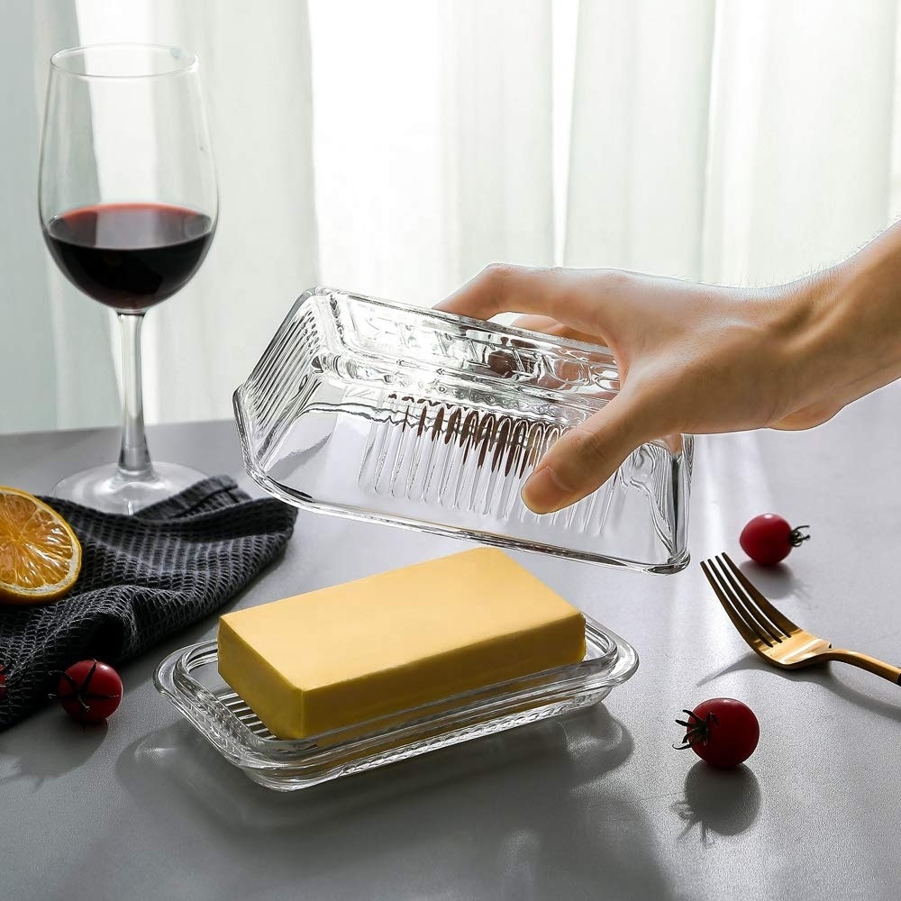 Multi-Purpose Preserving Serving Dessert Dish Tray Clear Butter Keeper Glass Butter Dish With Lid