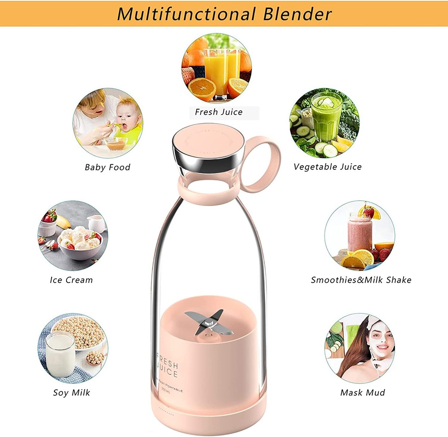 Mini Personal Size Travel USB Blender Smoothies and Shakes Portable Wireless Blender For Fresh Juice