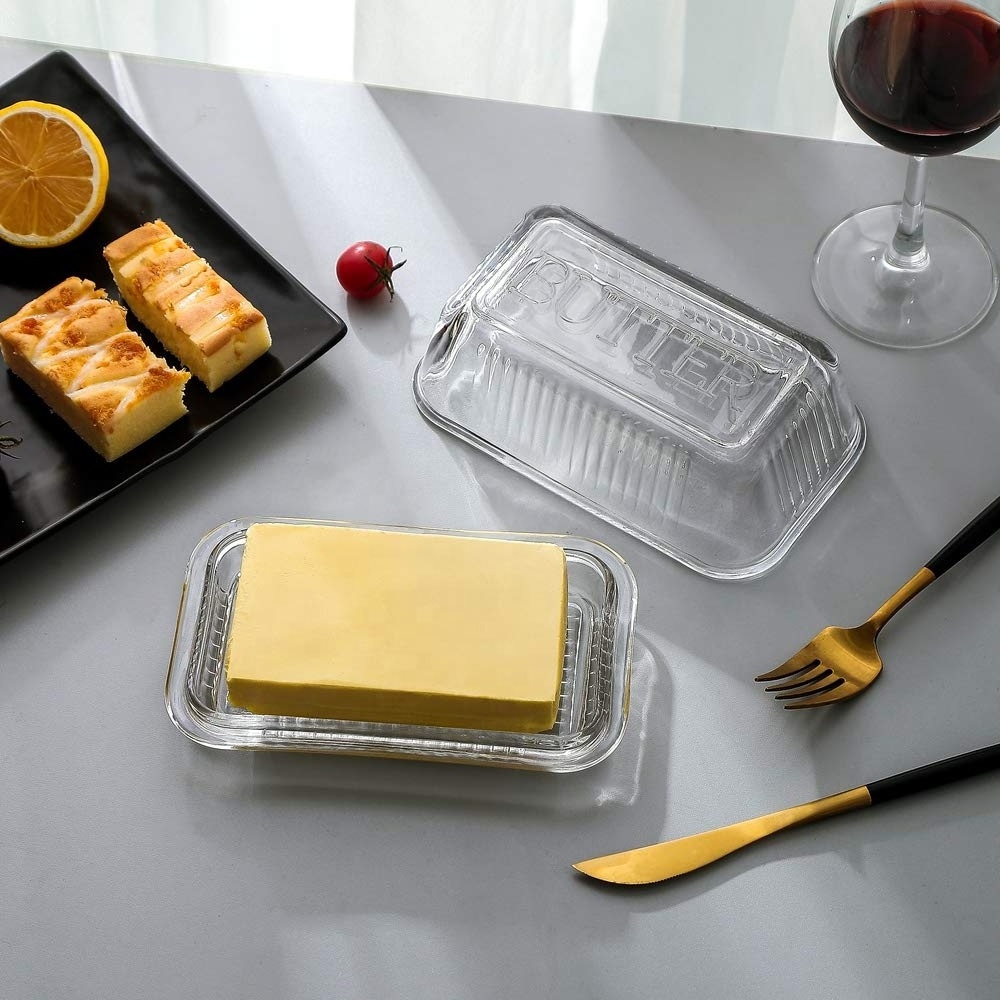 Multi-Purpose Preserving Serving Dessert Dish Tray Clear Butter Keeper Glass Butter Dish With Lid