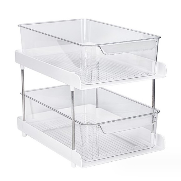 2 level kitchen cabinet storage rack Pull out under sink organizer and store Transparent removable partition