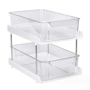 2 level kitchen cabinet storage rack Pull out under sink organizer and store Transparent removable partition