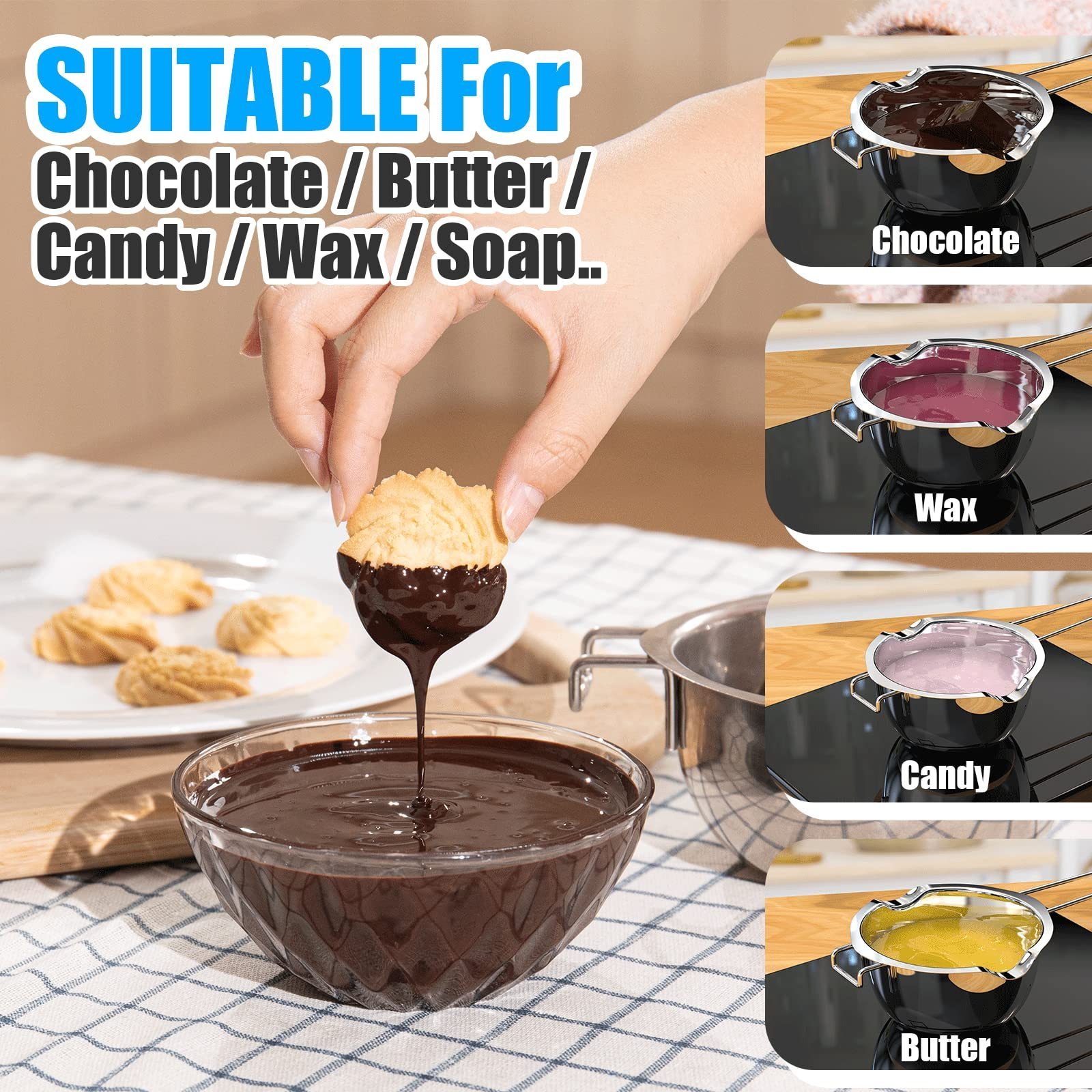 Kitchen Gadget 304 Stainless Steel 400ML  Chocolate Insulated Melting Pot Double Boiler Pot for Butter, Cheese, Candy