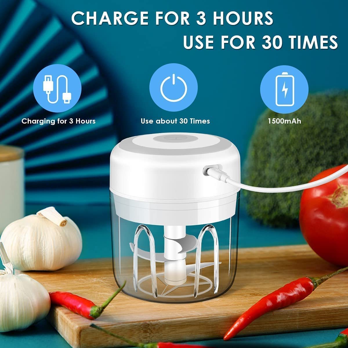 Vegetable Chopper Onion Mincer, Cordless Meat Grinder Electric Mini Garlic Chopper with USB Charging