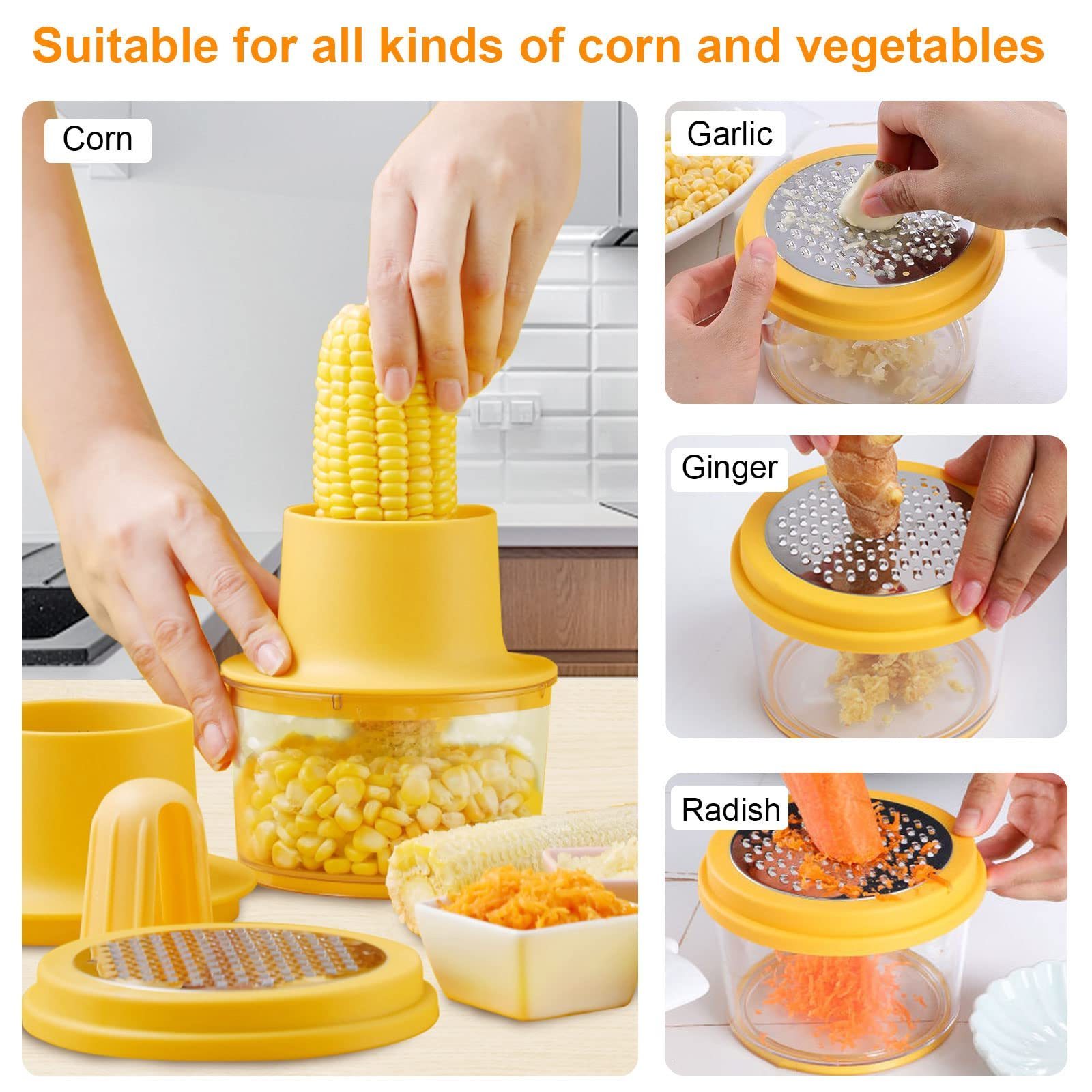 Multifunction Corn Cutter Corn Spripper On The Cob Remover Tool 4 in 1 Stainless Steel Corn Peeler