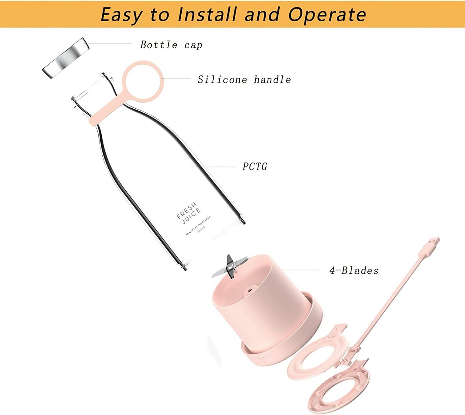 Mini Personal Size Travel USB Blender Smoothies and Shakes Portable Wireless Blender For Fresh Juice