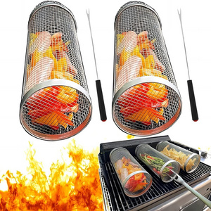 Non-Stick Barbecue Tools Accessories Barbecue Basket Rolling Grilling Baskets For Outdoor Grilling