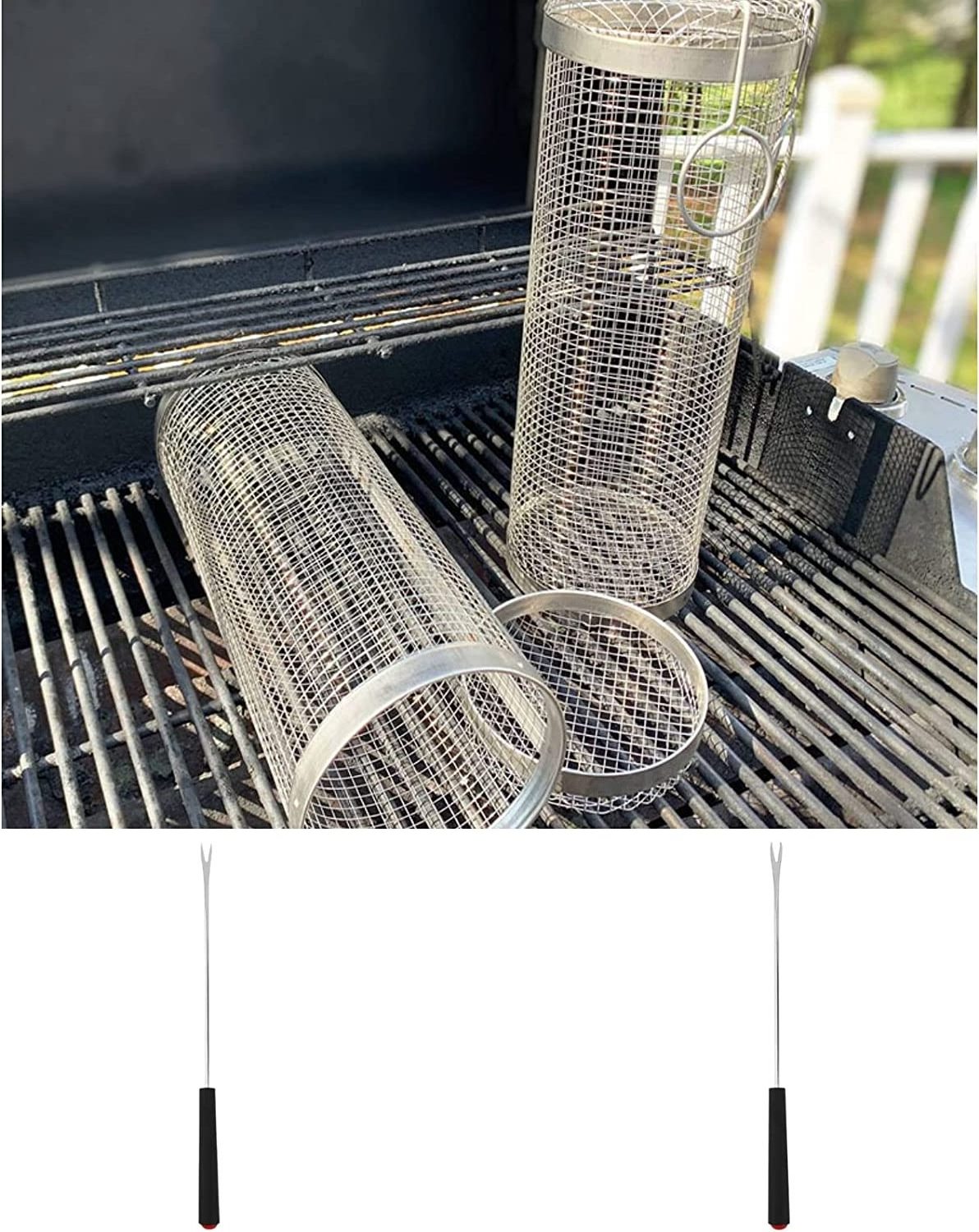 Non-Stick Barbecue Tools Accessories Barbecue Basket Rolling Grilling Baskets For Outdoor Grilling