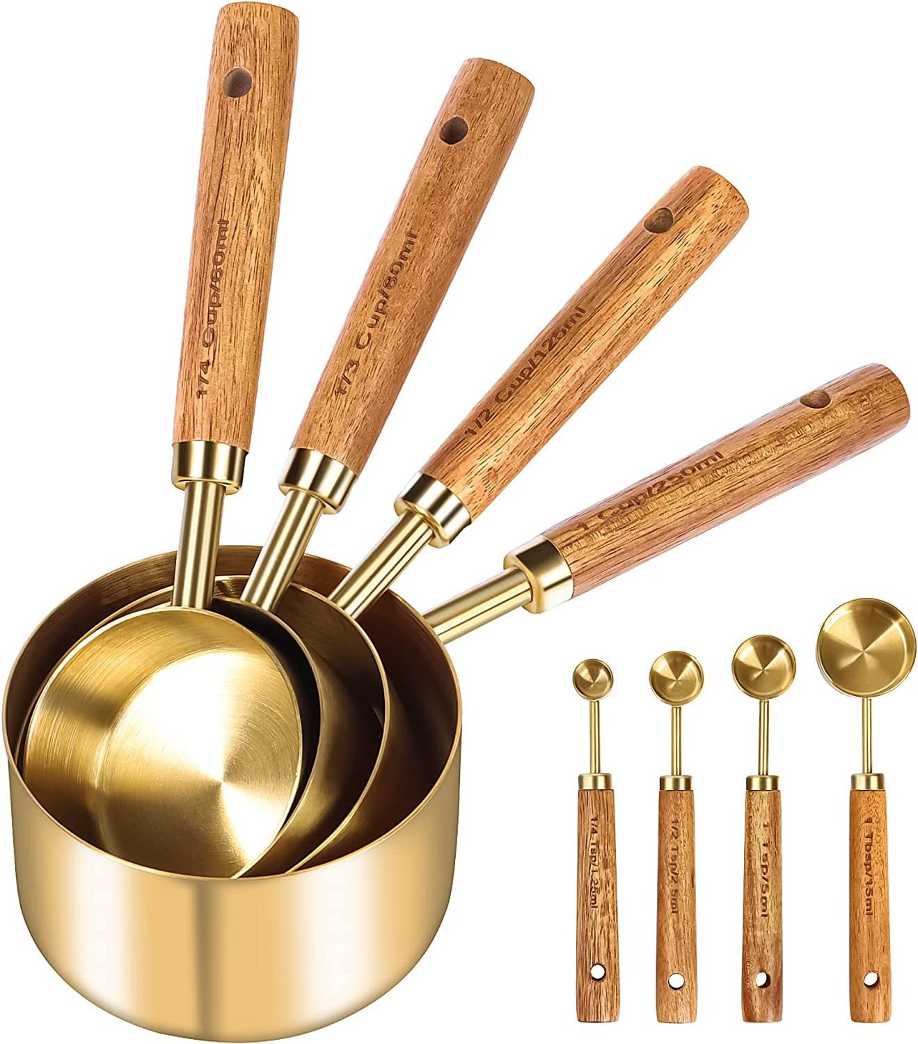 8 Pieces Baking Tea Coffee Spoon Measuring Tools Stainless Steel Gold Measuring Cups