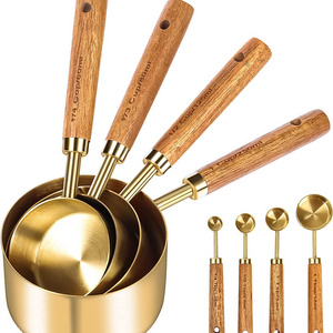 8 Pieces Baking Tea Coffee Spoon Measuring Tools Stainless Steel Gold Measuring Cups