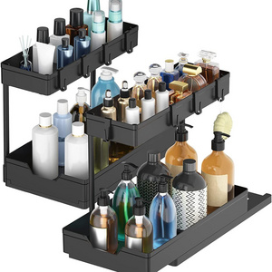 L-shape Kitchen Organization 2-Tier Sliding Cabinet Organizer Under Sink Organizers and Storage