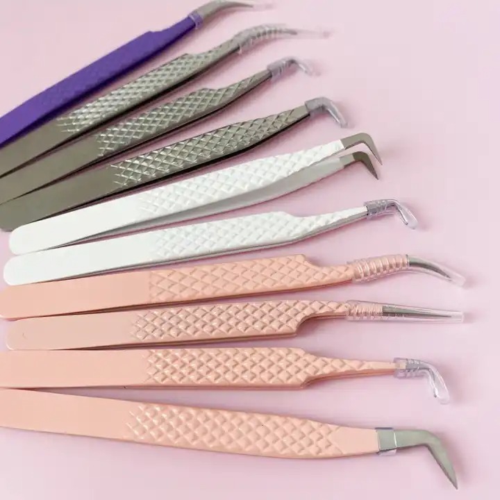 Eyelash Tweezers Imported Top Quality Stainless Tweezer Private Label Bulk Wholesale Lash Tweezers Fiber Tip