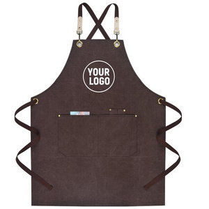 Custom Logo BBQ Canvas Work Tool Salon Apron Barista Chef Cooking Barber Kitchen Aprons Low Price