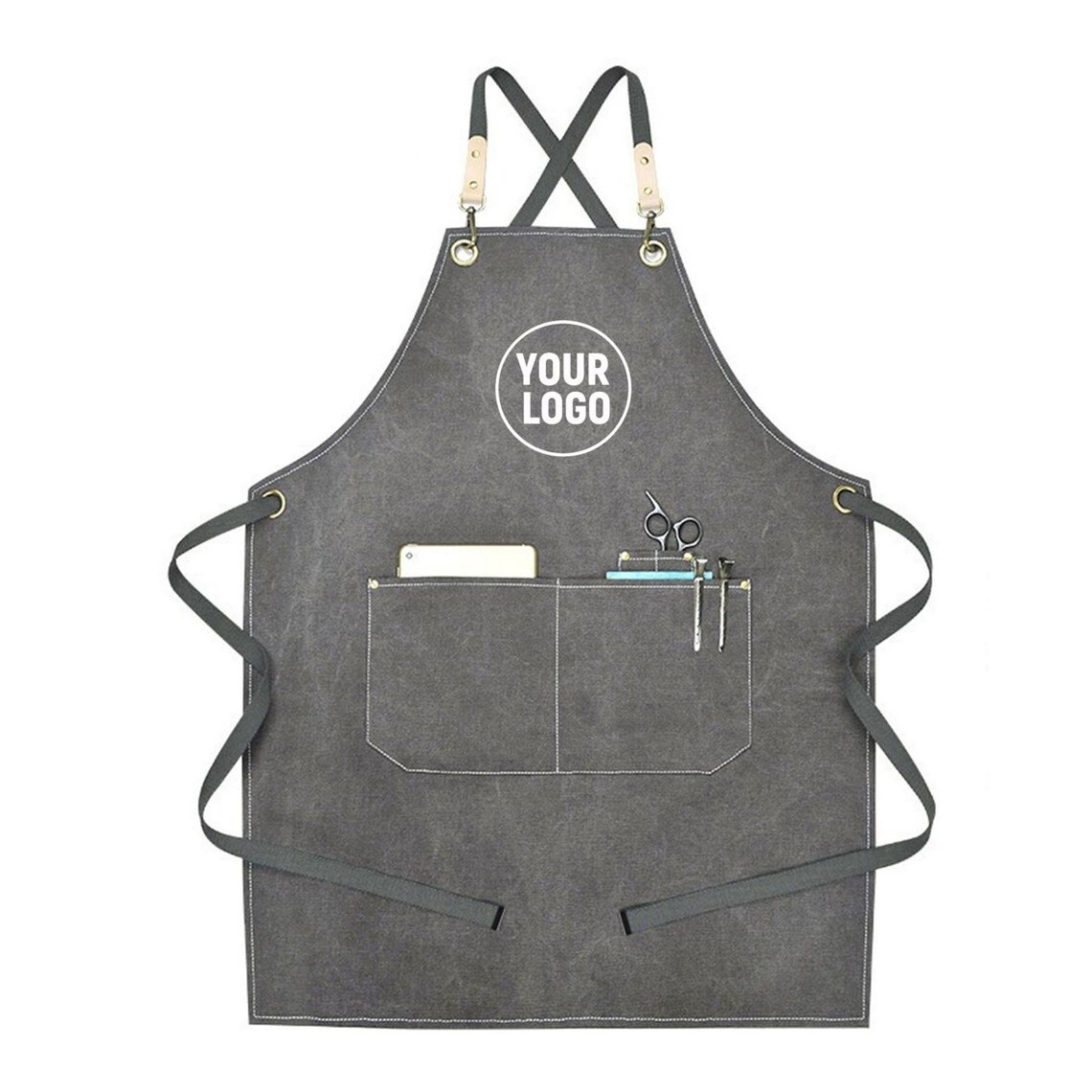 Custom Logo BBQ Canvas Work Tool Salon Apron Barista Chef Cooking Barber Kitchen Aprons Low Price