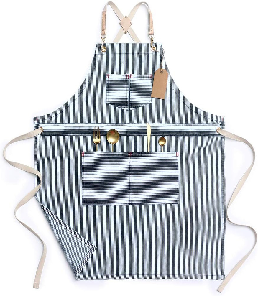 Custom Household Waterproof and Oil Proof Women Men Leather Canvas Kitchen Chef Cooking Aprons