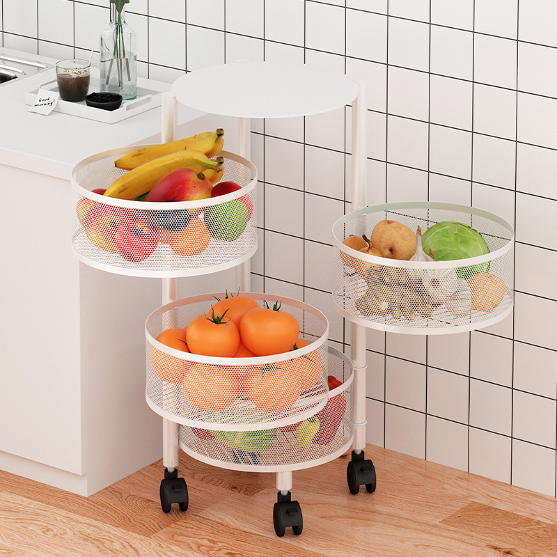 Household use double layer multi-layer round rotating vegetable storage rack for kitchen storage