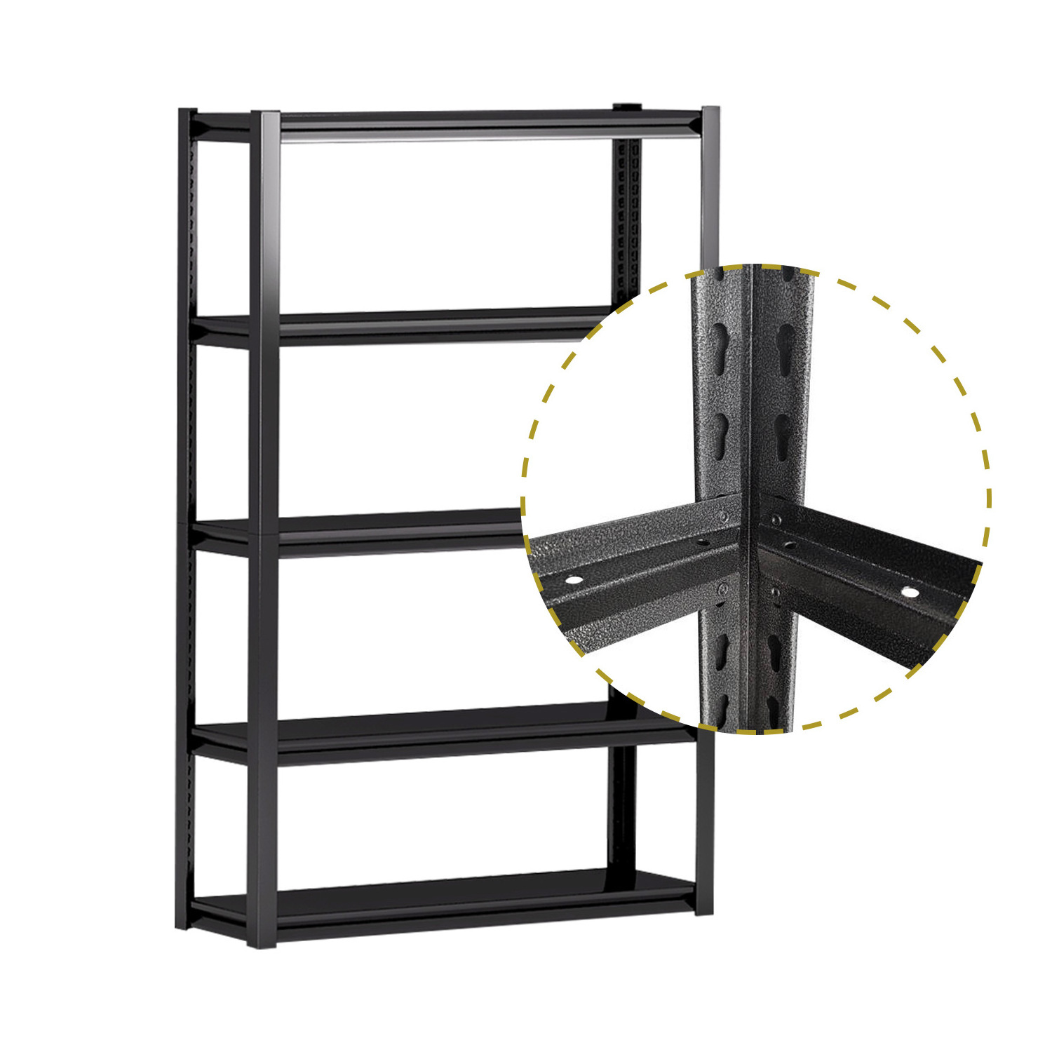 Morgie steel display storage racks shelving units kitchen all metal storage warehouse garage 5 layer boltless racking black